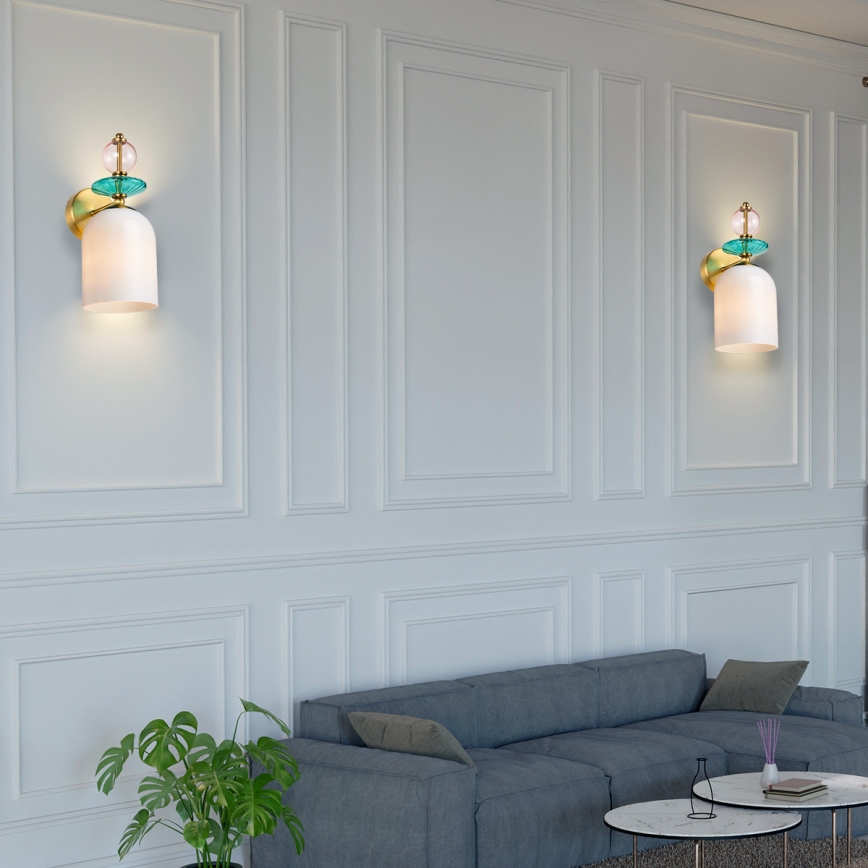 Sienas lampa TROPEA 1xE27/15W/230V zelta/dūmakaini rozā/zila/balta