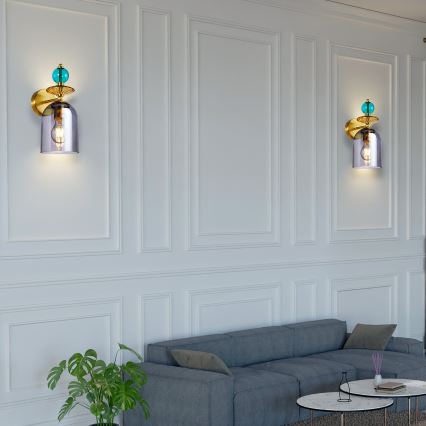 Sienas lampa TROPEA 1xE27/15W/230V zelta/zila/dūmakaina bēša/pelēka