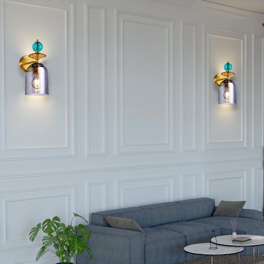 Sienas lampa TROPEA 1xE27/15W/230V zelta/zila/dūmakaina bēša/pelēka