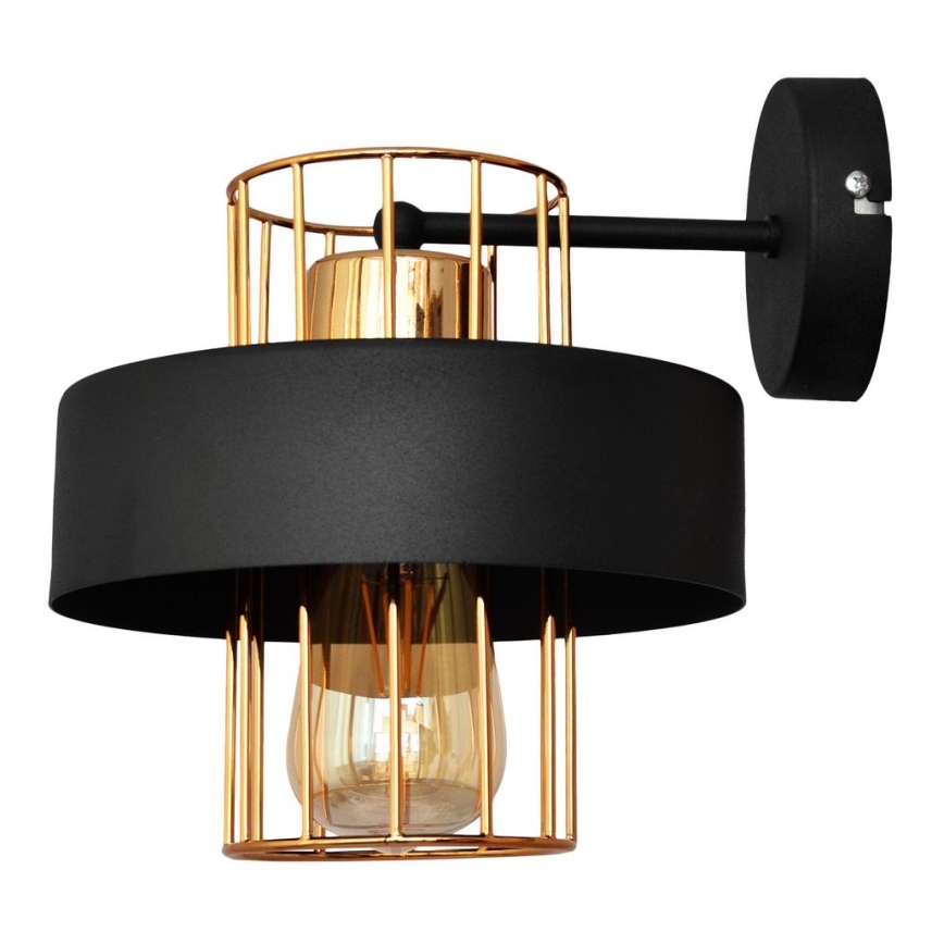 Sienas lampa VOLTA 1xE27/15W/230V 23 cm melna/zeltaina