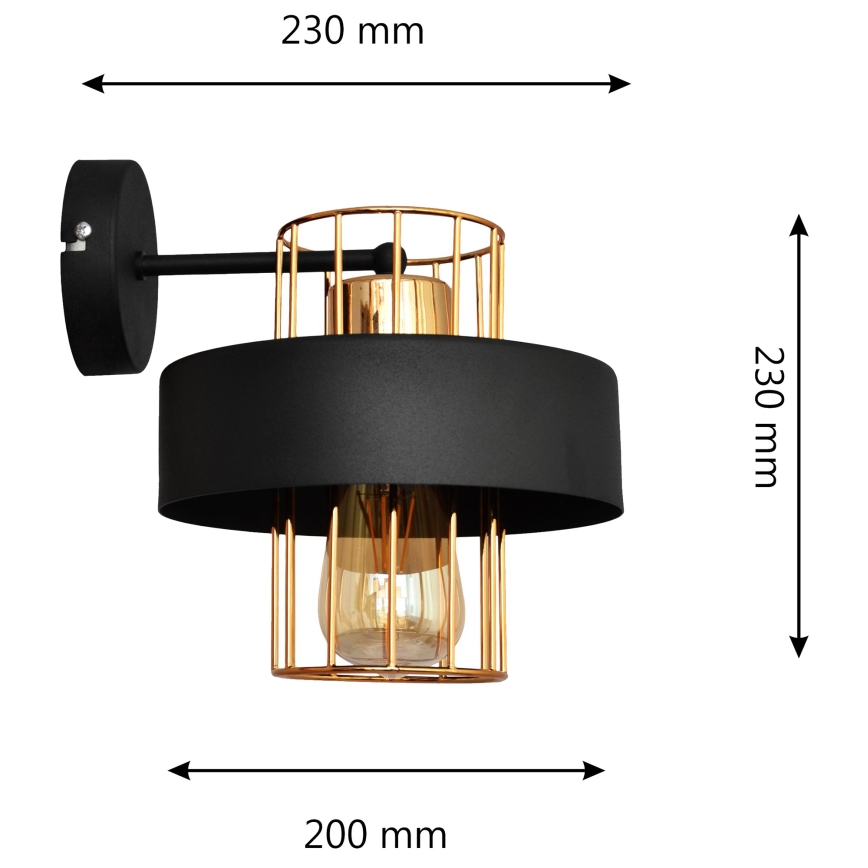 Sienas lampa VOLTA 1xE27/15W/230V 23 cm melna/zeltaina