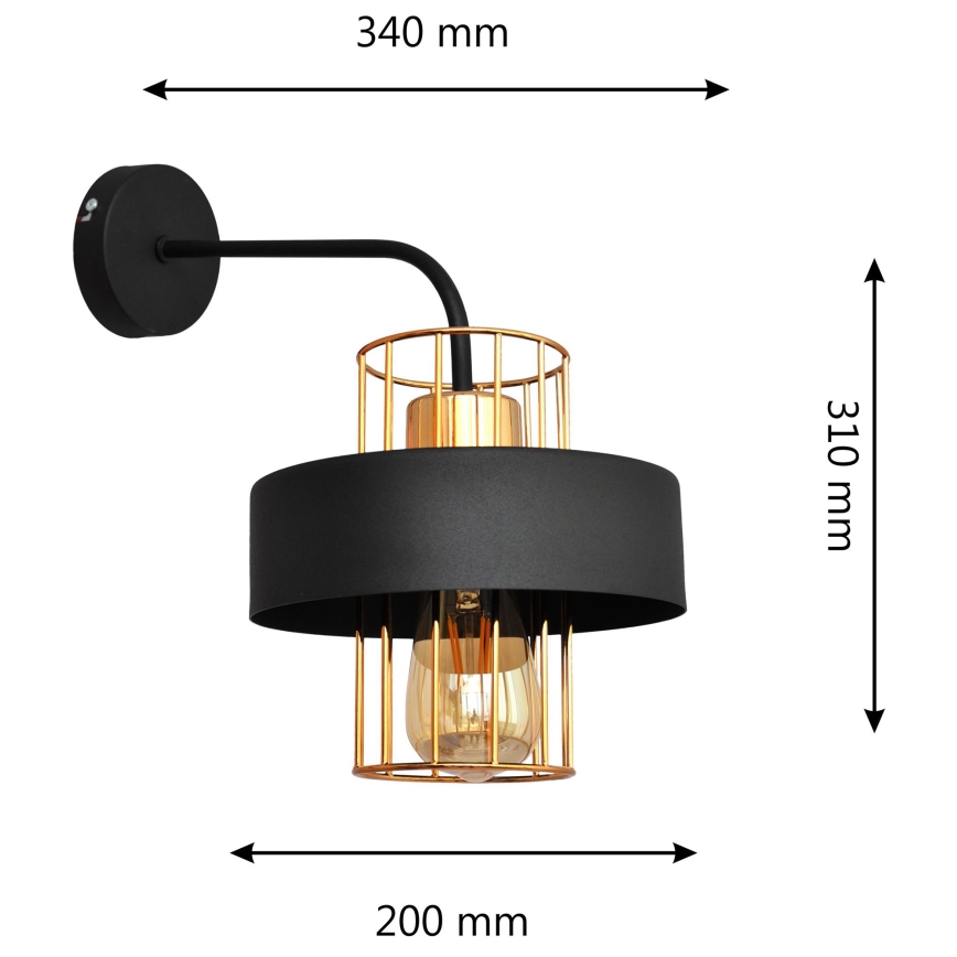 Sienas lampa VOLTA 1xE27/15W/230V 34 cm melna/zeltaina