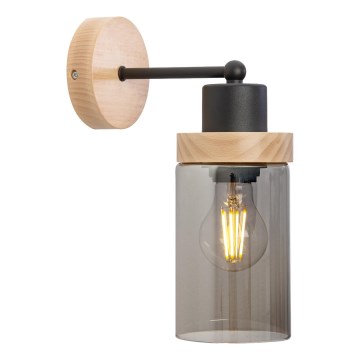 Sienas lampa WOODNEST 1xE27/15W/230V priede/dūmaina melna