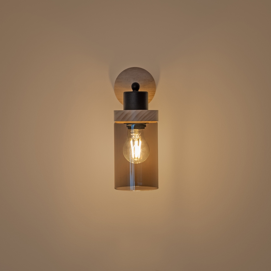 Sienas lampa WOODNEST 1xE27/15W/230V priede/dūmaina melna