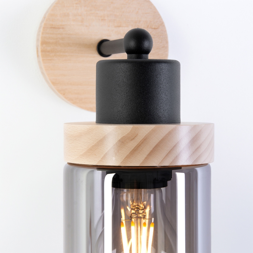 Sienas lampa WOODNEST 1xE27/15W/230V priede/dūmaina melna