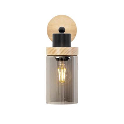 Sienas lampa WOODNEST 1xE27/15W/230V priede/dūmaina melna
