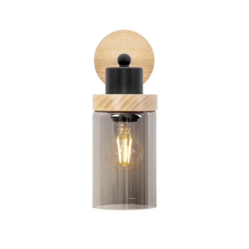 Sienas lampa WOODNEST 1xE27/15W/230V priede/dūmaina melna