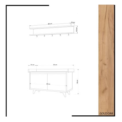 Sienas pakaramais ARASSO 18,8x80 cm + apavu skapis 60x90 balts/brūns