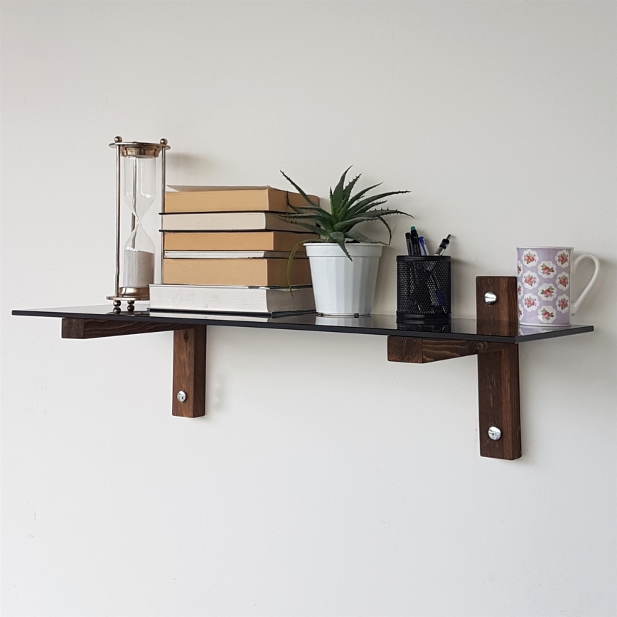 Sienas plaukts 85x25 cm priede/melna