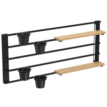 Sienas plaukts ar puķu podiem un LED apgaismojums SHELF 50x118 cm melna/bēša/priede