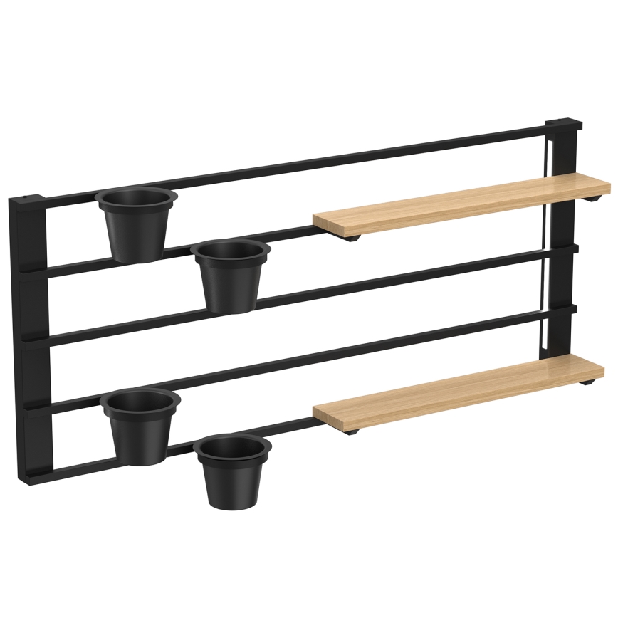 Sienas plaukts ar puķu podiem un LED apgaismojums SHELF 50x118 cm melna/bēša/priede