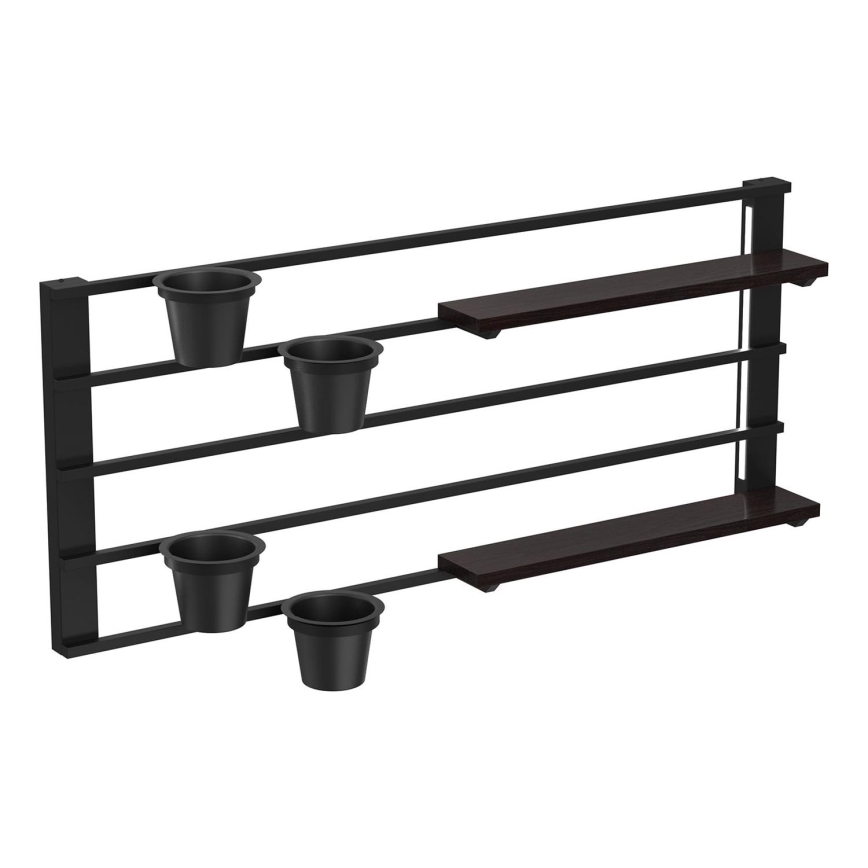 Sienas plaukts ar puķu podiem un LED apgaismojums SHELF 50x118 cm melna/priede