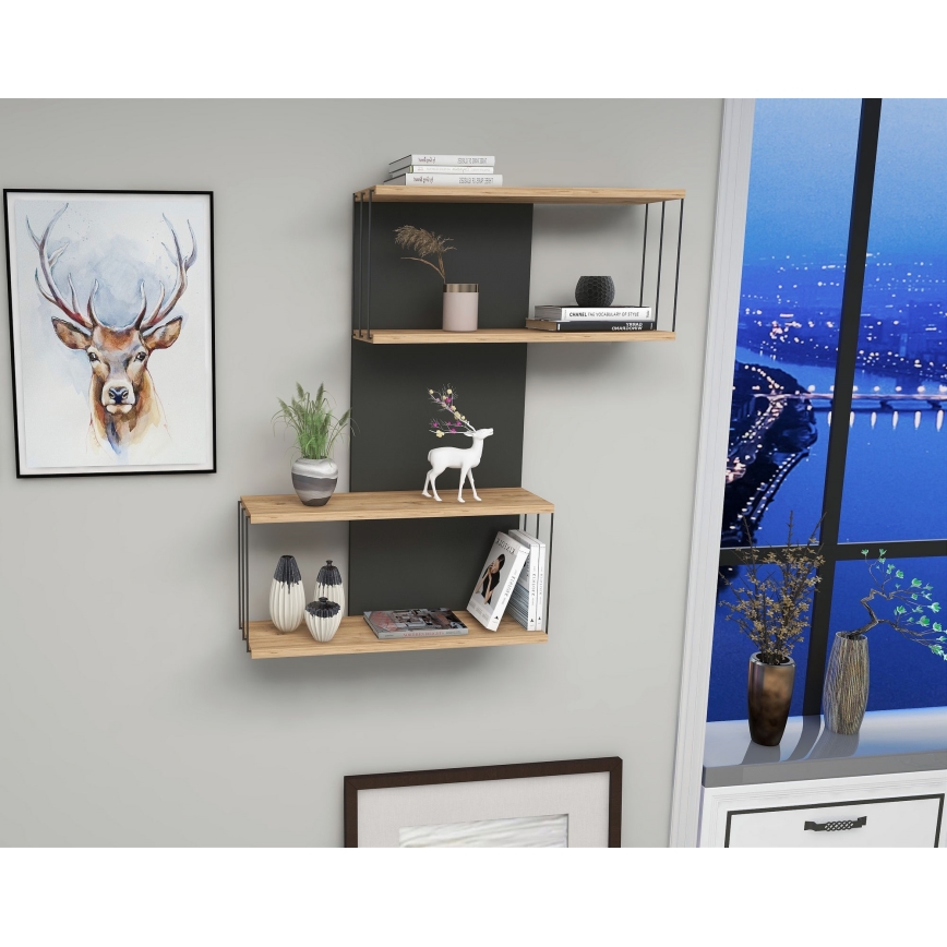 Sienas plaukts DESTAN 65x96x19 cm antracīts/brūns