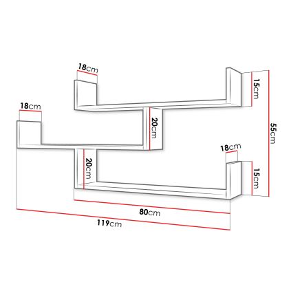 Sienas plaukts TRIO 55x119 cm grafīta melns