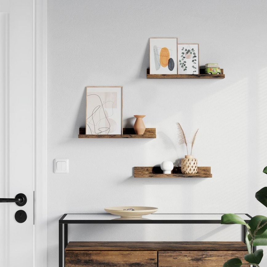 Sienas plauktu komplekts SHELFY, 3 gab., brūns