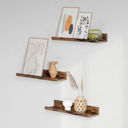 Sienas plauktu komplekts SHELFY, 3 gab., brūns