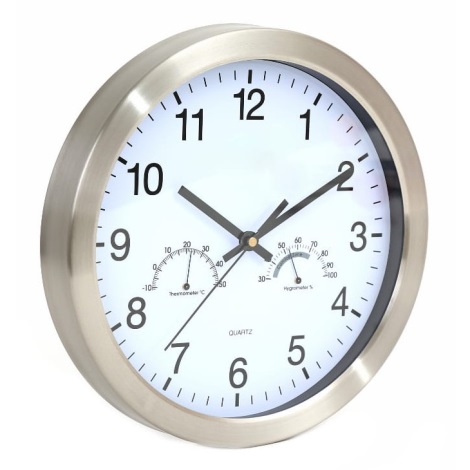 Sienas pulkstenis ar termometru un mitruma mērītāju 1xAA balts