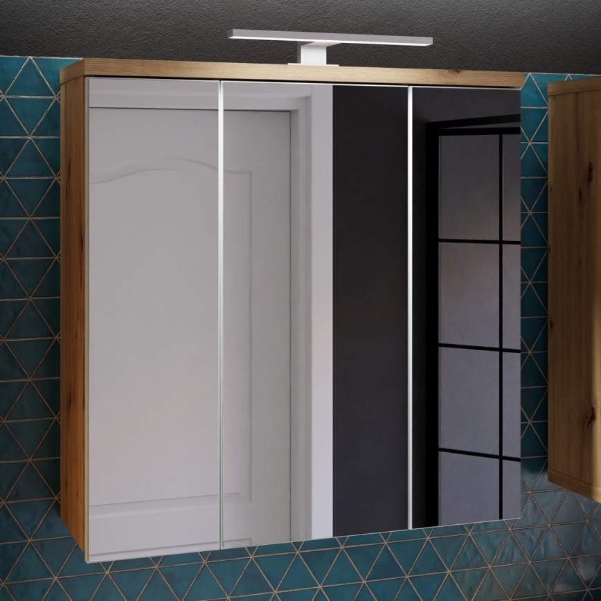 Sienas skapītis ar spoguli VENOM, balts/ozols Artisan