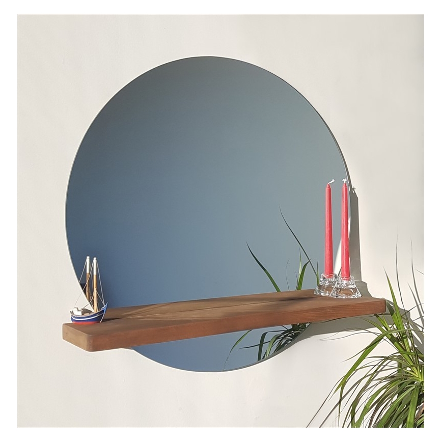 Sienas spogulis ar plauktu SUNSET 70x70 cm priede