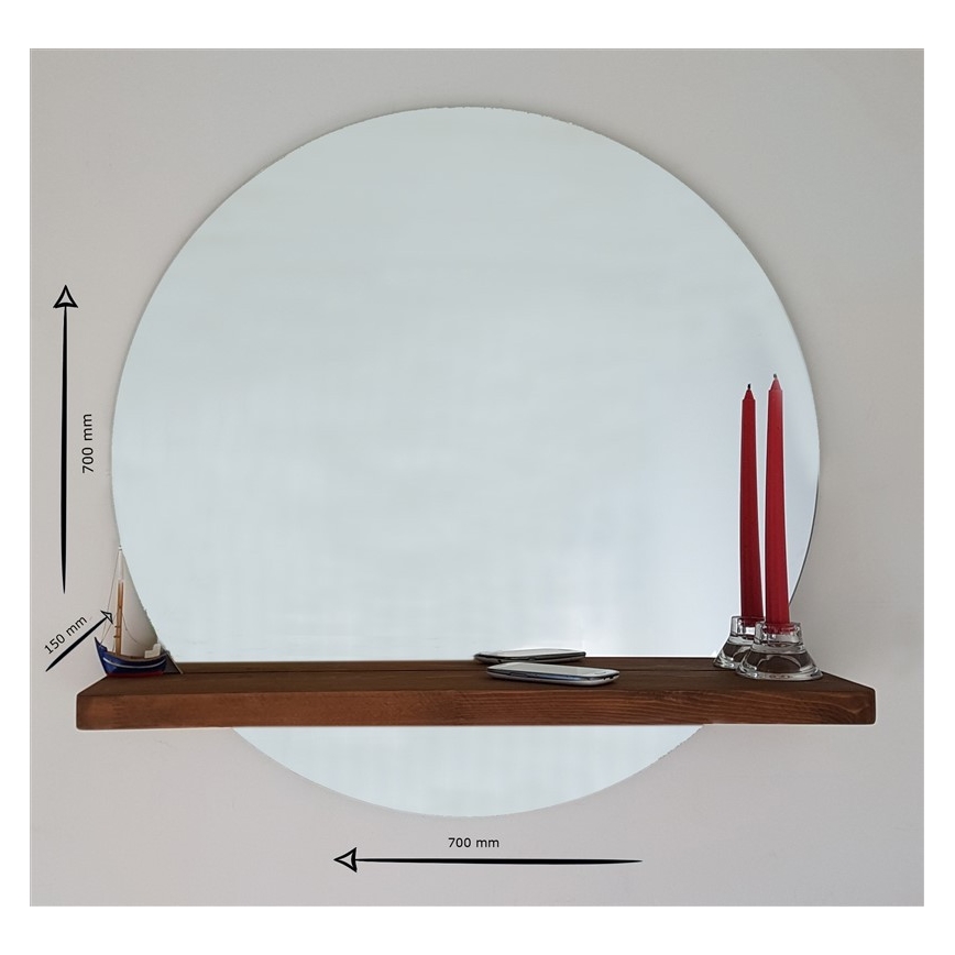 Sienas spogulis ar plauktu SUNSET 70x70 cm priede