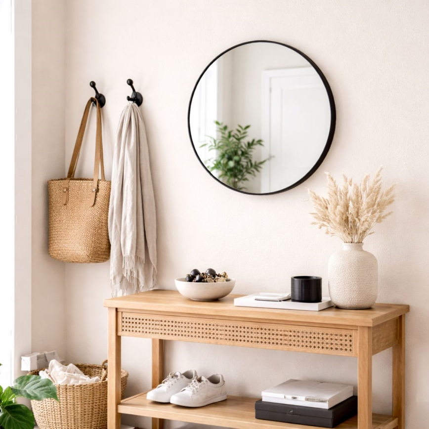 Sienas spogulis CHICAGO Ø 40 cm, melns