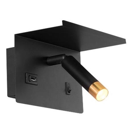 Sienas starmetis ar plauktu un USB lādētājs 1xG9/35W/230V melna/zelta