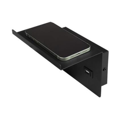 Sienas starmetis ar plauktu un USB lādētājs 1xG9/35W/230V melna/zelta