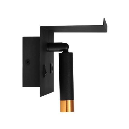 Sienas starmetis ar plauktu un USB lādētājs 1xG9/35W/230V melna/zelta