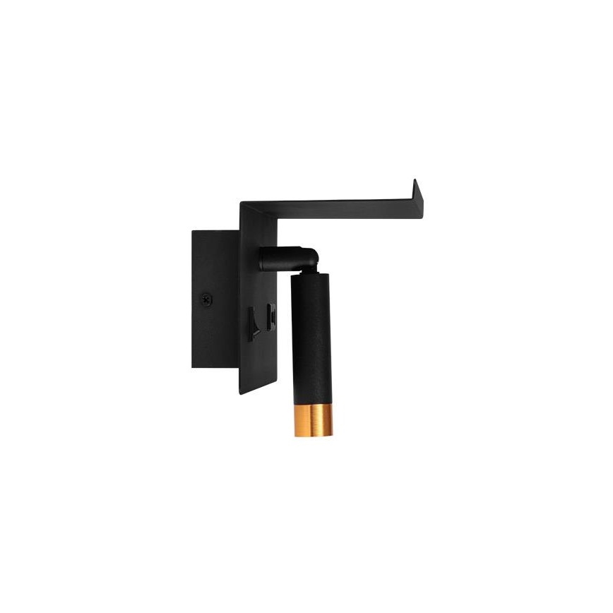 Sienas starmetis ar plauktu un USB lādētājs 1xG9/35W/230V melna/zelta