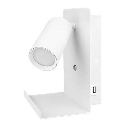 Sienas starmetis ar plauktu un USB lādētājs 1xGU10/35W/230V balta