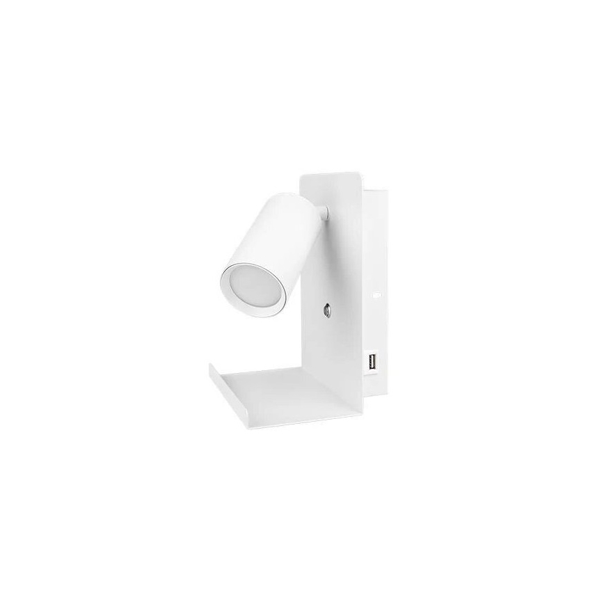 Sienas starmetis ar plauktu un USB lādētājs 1xGU10/35W/230V balta