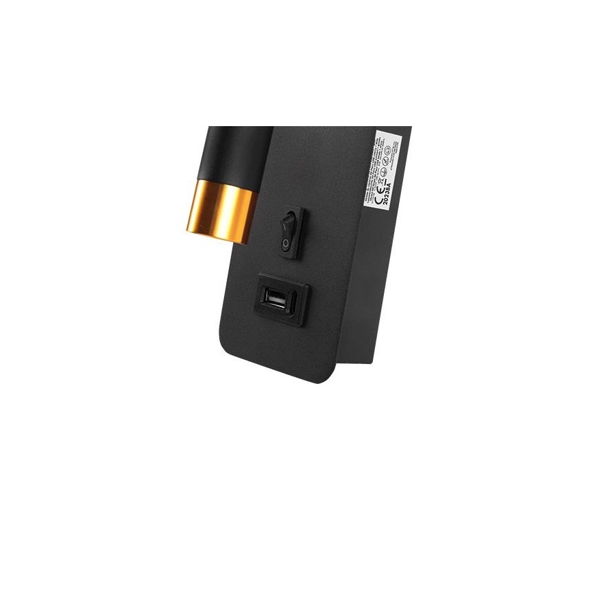Sienas starmetis ar USB lādētāju 1xG9/35W/230V melna/zelta