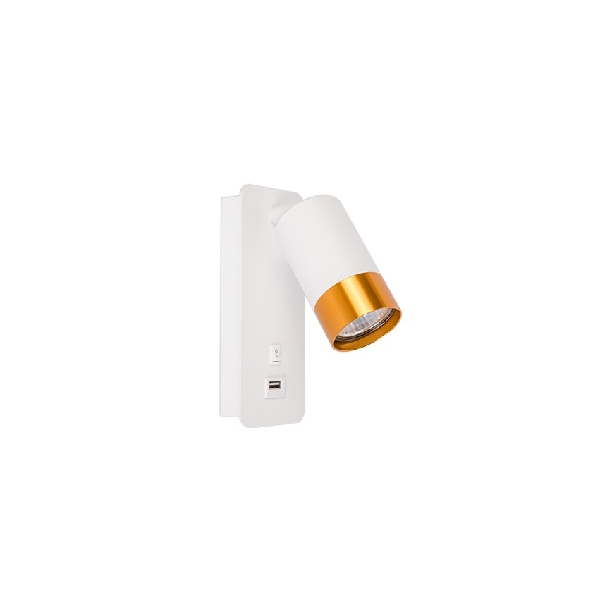 Sienas starmetis ar USB lādētāju 1xGU10/35W/230V balta/zelta