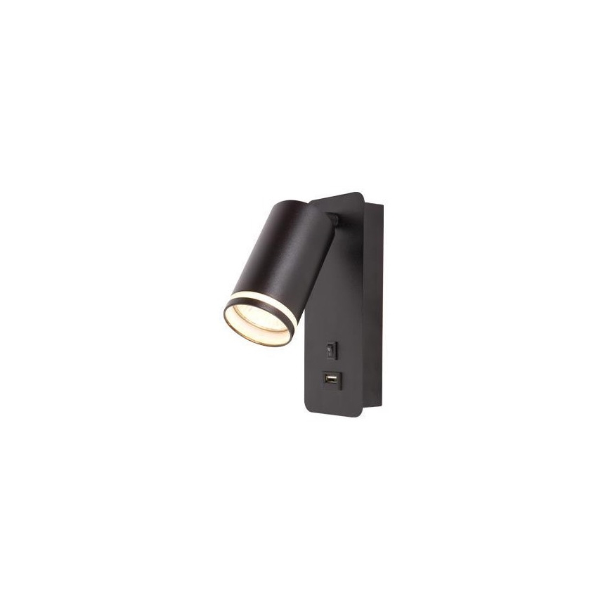 Sienas starmetis ar USB lādētāju 1xGU10/35W/230V melns