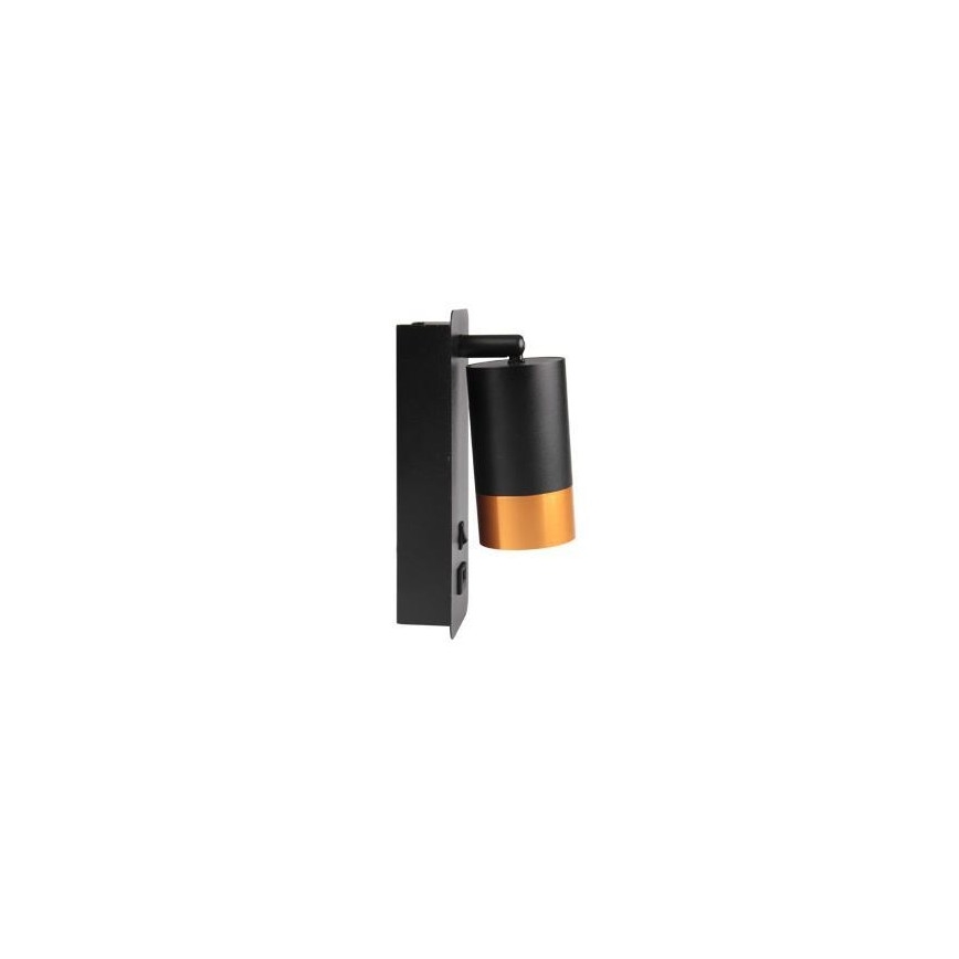 Sienas starmetis ar USB lādētāju 1xGU10/35W/230V melns/varš