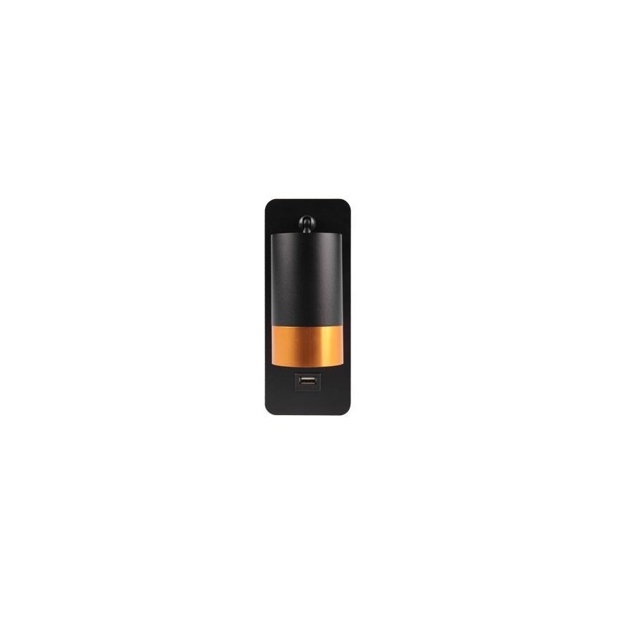 Sienas starmetis ar USB lādētāju 1xGU10/35W/230V melns/varš