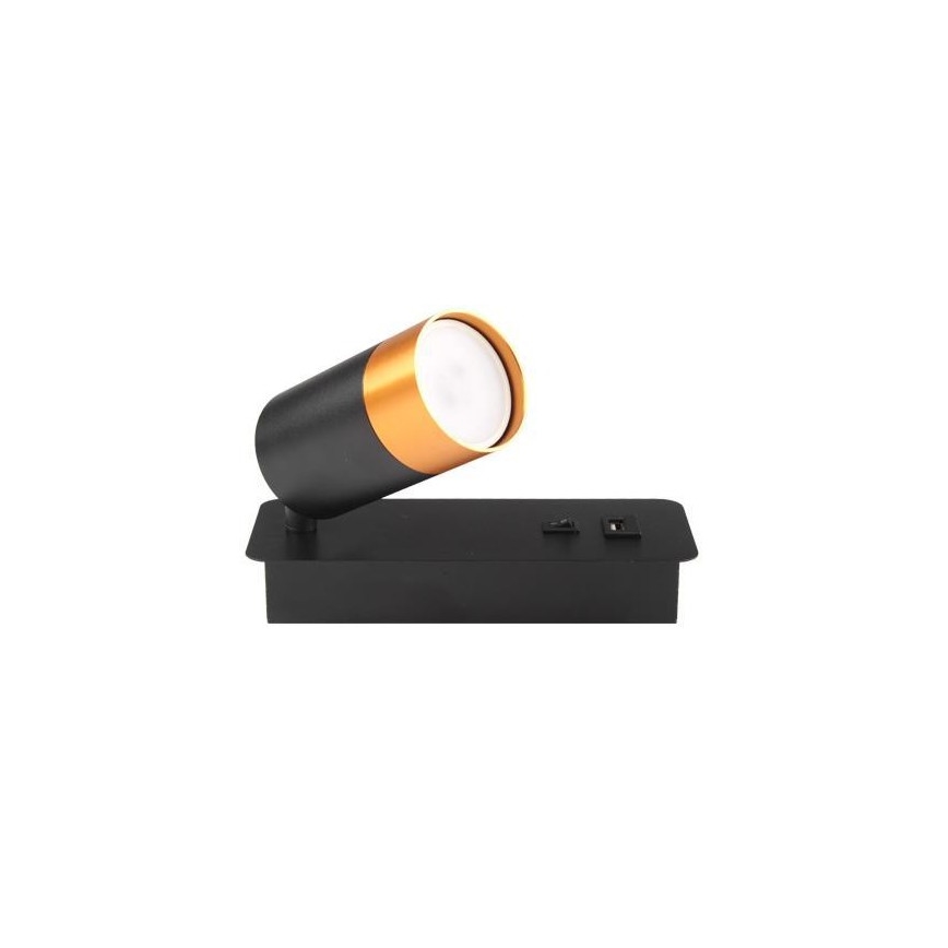 Sienas starmetis ar USB lādētāju 1xGU10/35W/230V melns/varš
