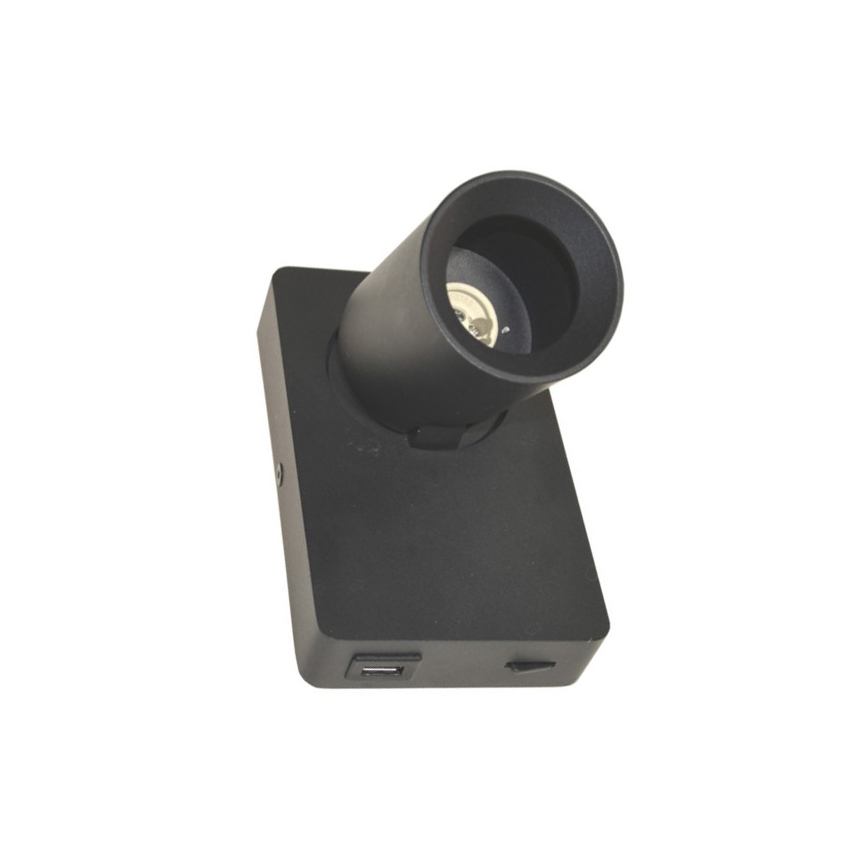 Sienas starmetis TAFT 1xGU10/30W/230V USB melns