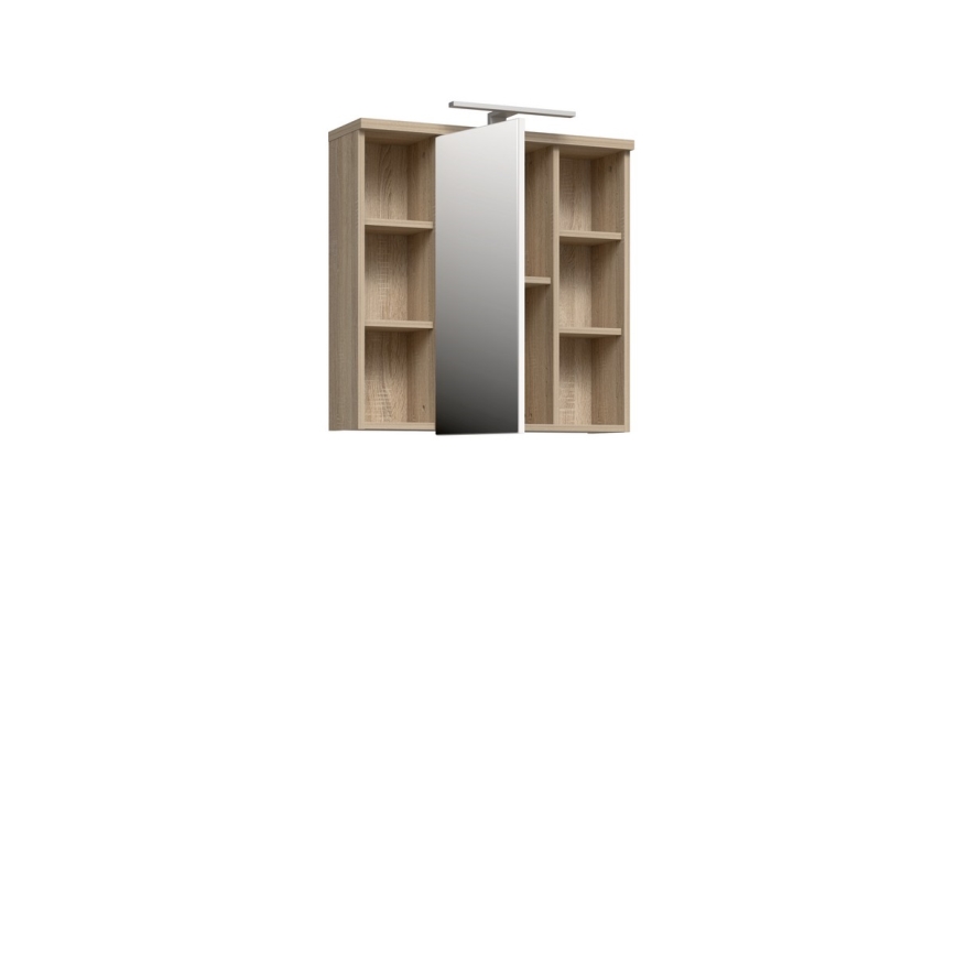 Sienas vannas istabas skapītis ar spoguli VENOM, balts/sonomas ozols