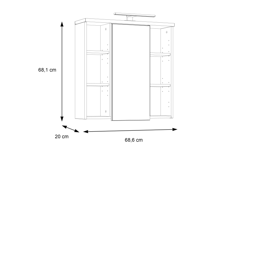 Sienas vannas istabas skapītis ar spoguli VENOM, balts/sonomas ozols