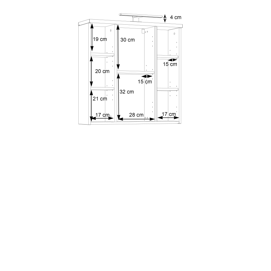 Sienas vannas istabas skapītis ar spoguli VENOM, balts/sonomas ozols