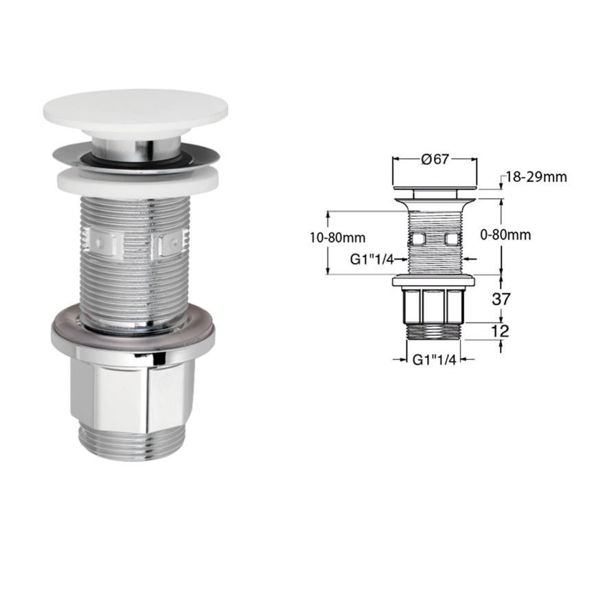 Silfra - izlietnes aizbāžnis Ø 6,7 cm, balts/spīdīgs hroms