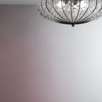 SIRU - Griestu lampa ACCADEMIA 3xE27/60W/230V caurspīdīga/melna Venēcijas stikls