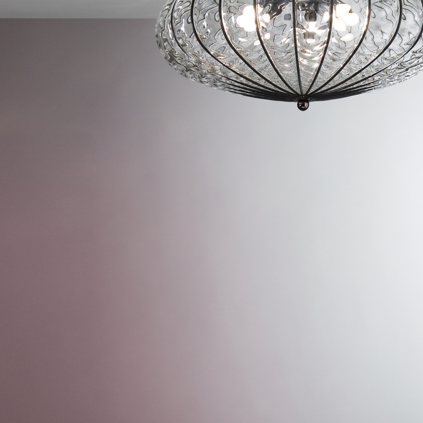 SIRU - Griestu lampa ACCADEMIA 3xE27/60W/230V caurspīdīga/melna Venēcijas stikls