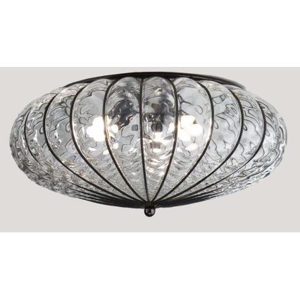 SIRU - Griestu lampa ACCADEMIA 3xE27/60W/230V caurspīdīga/melna Venēcijas stikls