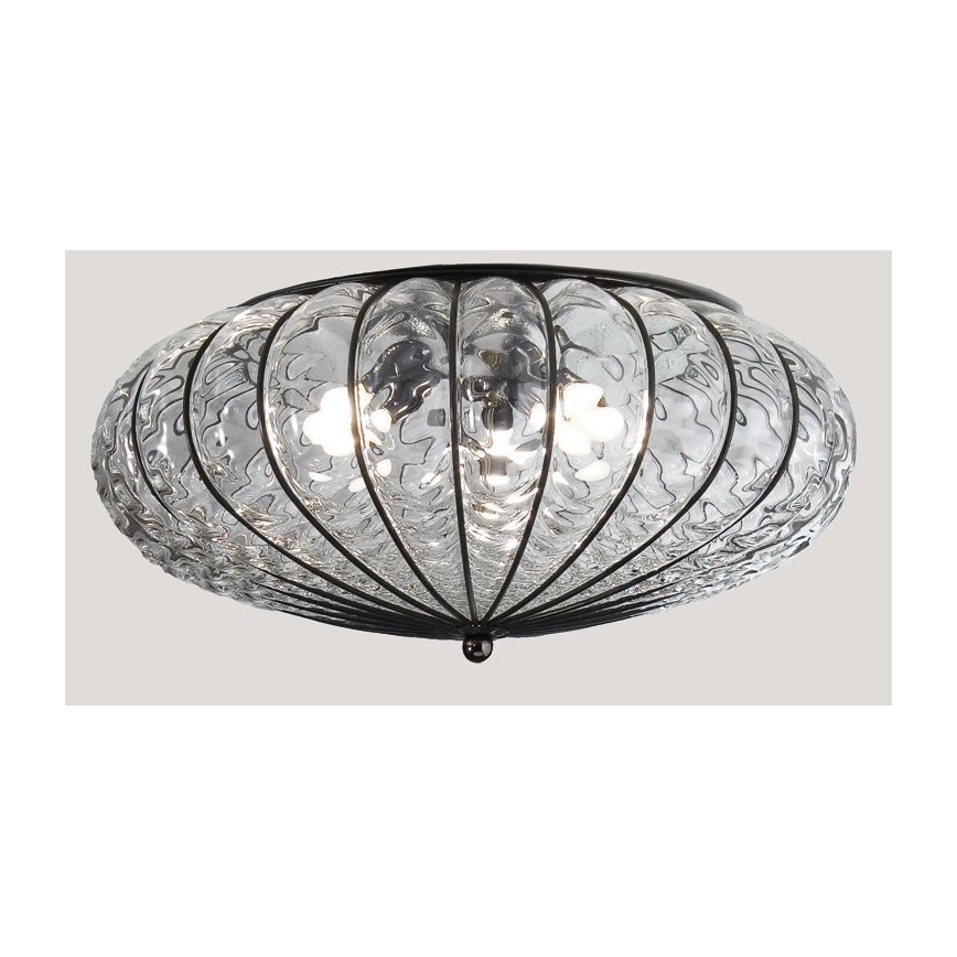 SIRU - Griestu lampa ACCADEMIA 3xE27/60W/230V caurspīdīga/melna Venēcijas stikls