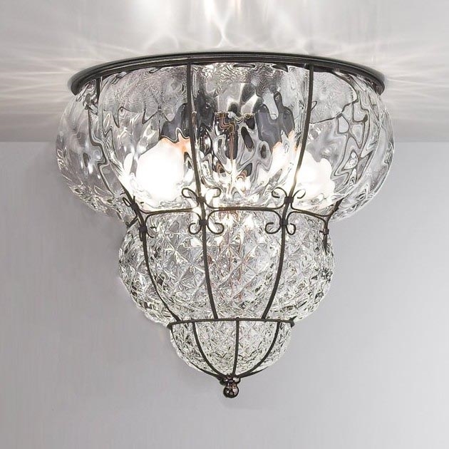 SIRU - Griestu lampa CLASSIC 3xE14/40W/230V d. 25 cm caurspīdīga/melna Venēcijas stikls