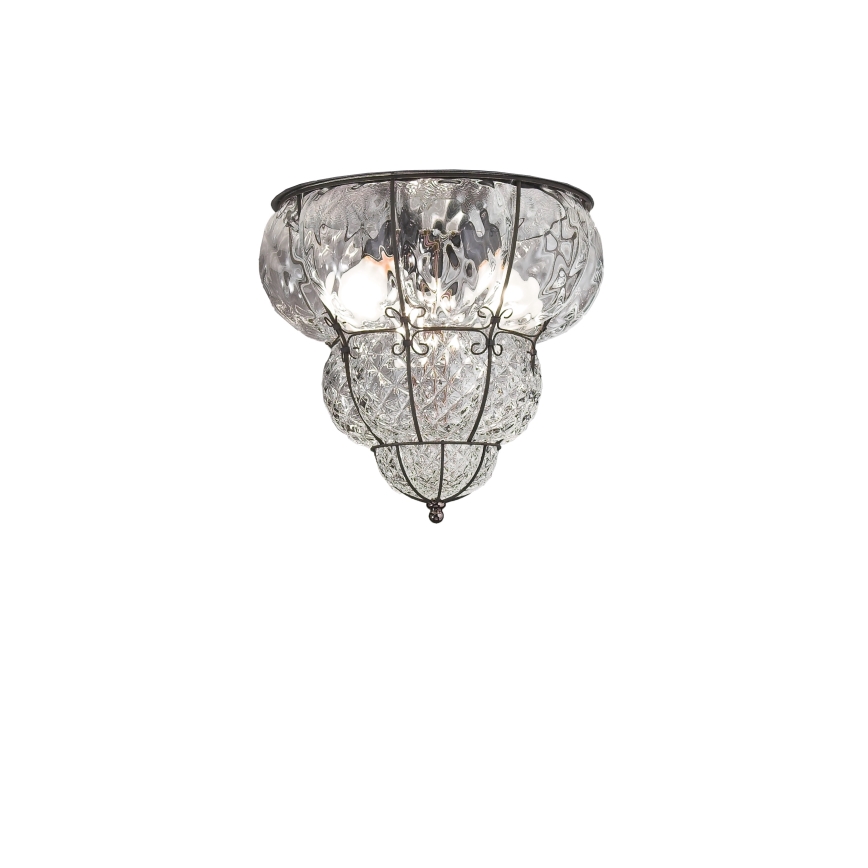 SIRU - Griestu lampa CLASSIC 3xE14/40W/230V d. 25 cm caurspīdīga/melna Venēcijas stikls