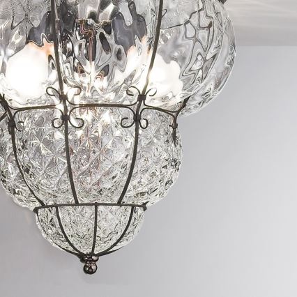 SIRU - Griestu lampa CLASSIC 3xE14/40W/230V d. 25 cm caurspīdīga/melna Venēcijas stikls