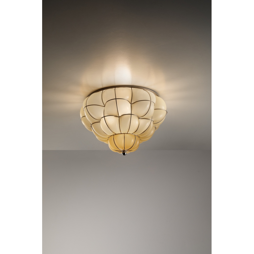 SIRU - Griestu lampa POUFF 3xE27/60W/230V spīdīgi hromēts/bēša Venēcijas stikls
